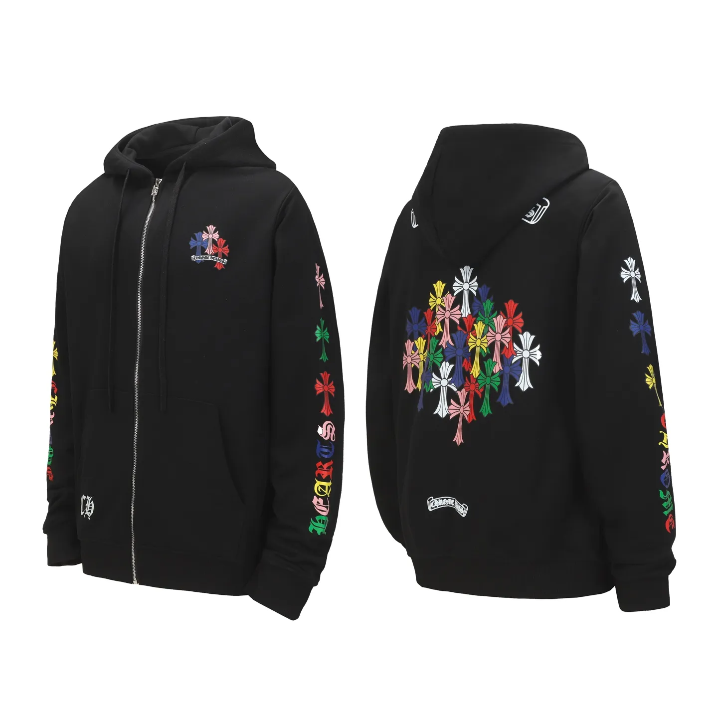 P250 cross-border model, please do not place an order if you are pursuing quality - Chrome Hearts/Chrome Hearts Colorful Cross ✝️ Printed zipper sweatshirt cardigan jacket - High weight, high density and high quality. The wool is soft, delicate and skin-friendly. It feels soft and silky. It has excellent warmth and skin-friendly properties - Custom-woven and dyed, no color difference. No matter the fabric or workmanship details, it beats the ordinary version on the market - Hardware zipper accessories are all customized, full of details - Color: black white -Size: S M L XL